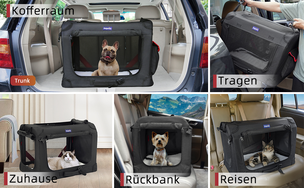 Транспортна переноска для котів та собак Petprsco, 60x42x42 см, чорна. Зігріваюча ковдра, миска та знімний матрац