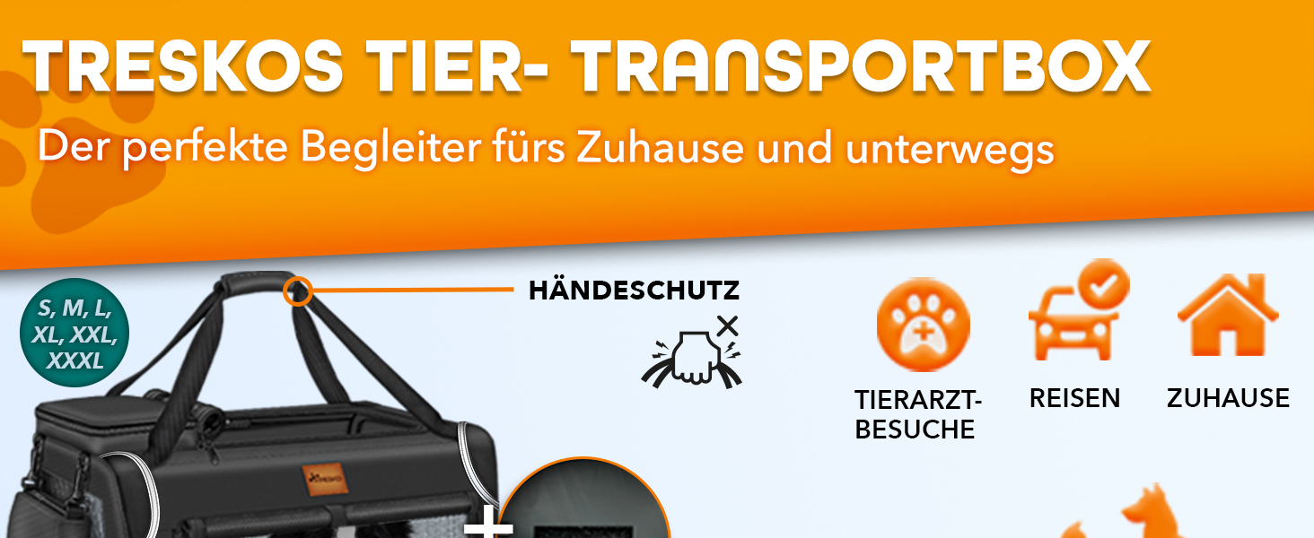 Транспортна переноска для собак та котів TRESKO® S (50x34x34 см) | Складана переноска з підкладкою, лопаткою та світловідбивачами | Для собак та котів | Navyblau