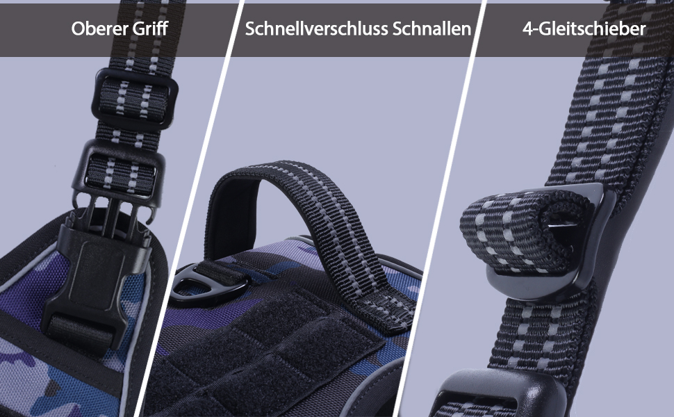 Шлейка для собак Funfox для великих собак, не тягне, тактична, міцна, регульована, дихаюча, камуфляж, фіолетовий, розмір L