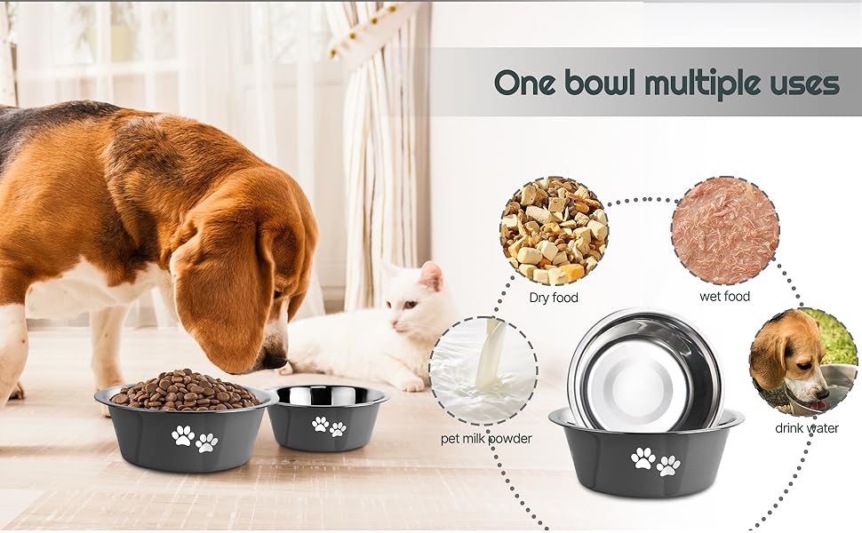 Набори мисок для собак SUOXU з нержавіючої сталі (1560 мл, 2 шт.) з неслизьким дном для собак та котів, великих, середніх та маленьких порід (сірий)