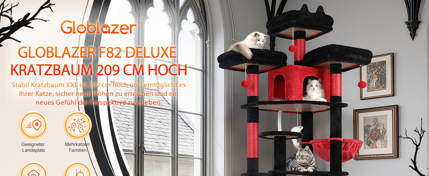Драбина-будинок для котів Globlazer XXL 209 см з 3 сидіннями, 2 будиночками, 2 кошиками та великою платформою. Стабільна, для 3-5 котів.