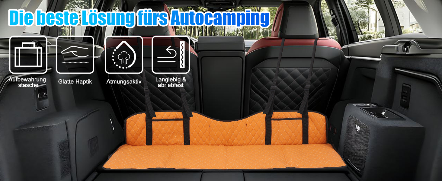 Розширювач для заднього сидіння автомобіля, розкладна платформа для сну, універсальний для SUV, MPV та компактних авто (оранжевий, шкіра)