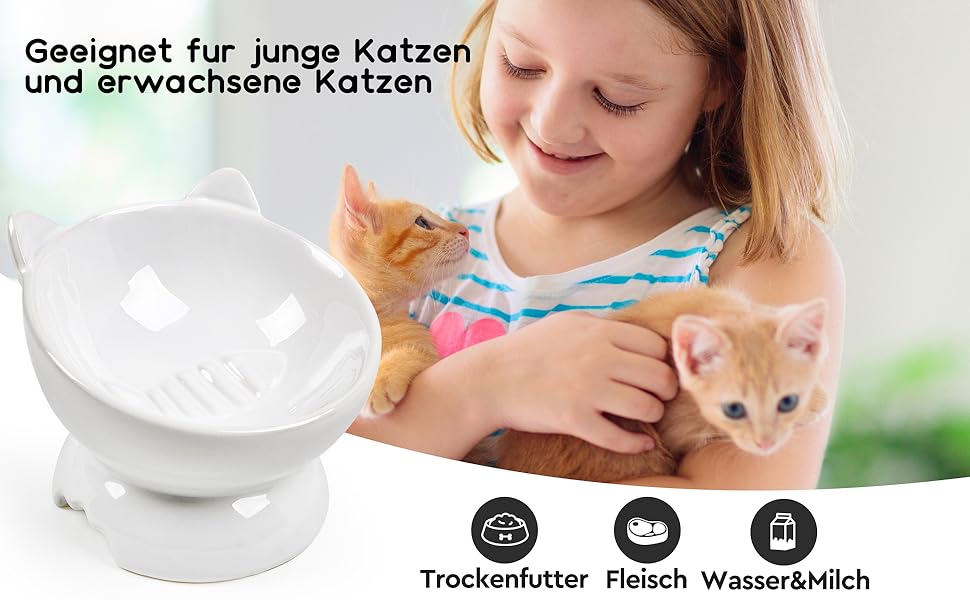 Набір мисок для котів, 2 шт. Керамічні миски для котів з піднятим краєм, набір з двох мисок