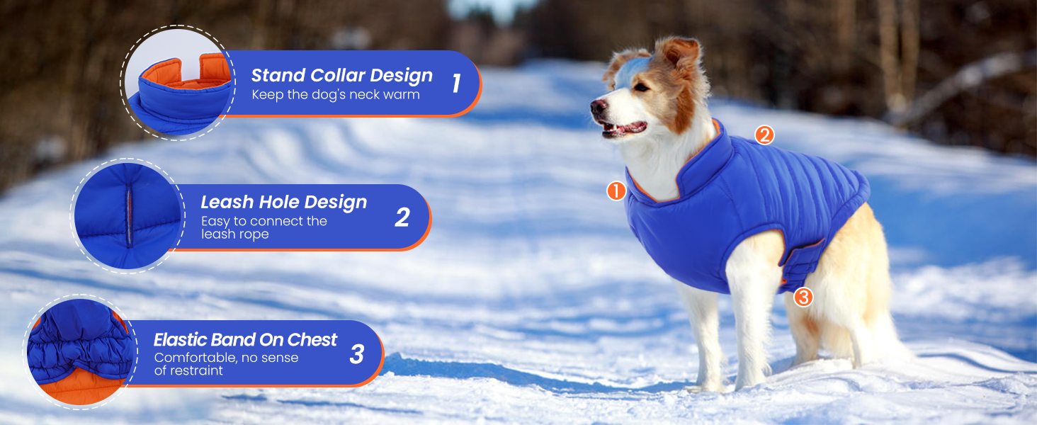 Зимовий одяг для собак Lelepet: тепла водонепроникна куртка для великих собак, двостороння вітрозахисна куртка з застібкою-липучкою, оранжевого та синього кольорів, розмір 2XL