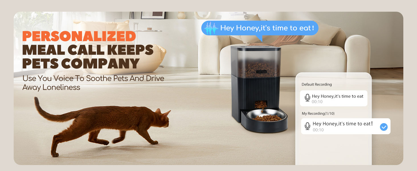 Автоматичний годівниця для котів та собак Nobleza з Wi-Fi, 4.2L, таймер, 10S запис голосу, 1-10 порцій, миска з нержавіючої сталі та пакетик силікагелю, чорний