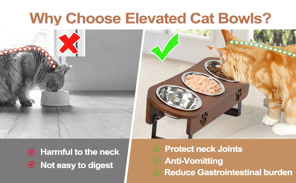 Підвищені годівниці для котів 3 шт. з регульованою висотою, з підставкою, з нержавіючої сталі, для води та корму, для котів та маленьких собак, коричневі