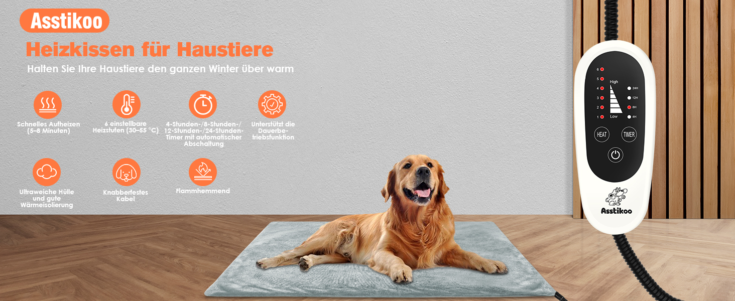 Електричний килимок для обігріву домашніх тварин (котів та собак), регульований, з таймером та температурою 30-55°C, M-45*45cm