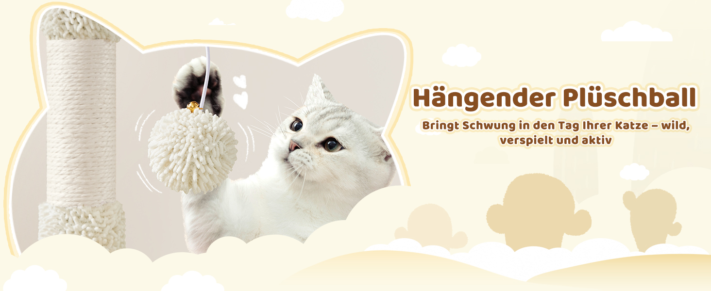 Дряпак для котів Yaheetech Kaktus, 106.5 см: стабільний, з оглядовою платформою та затишною печерею, оббитий сизалем, бежево-коричневий