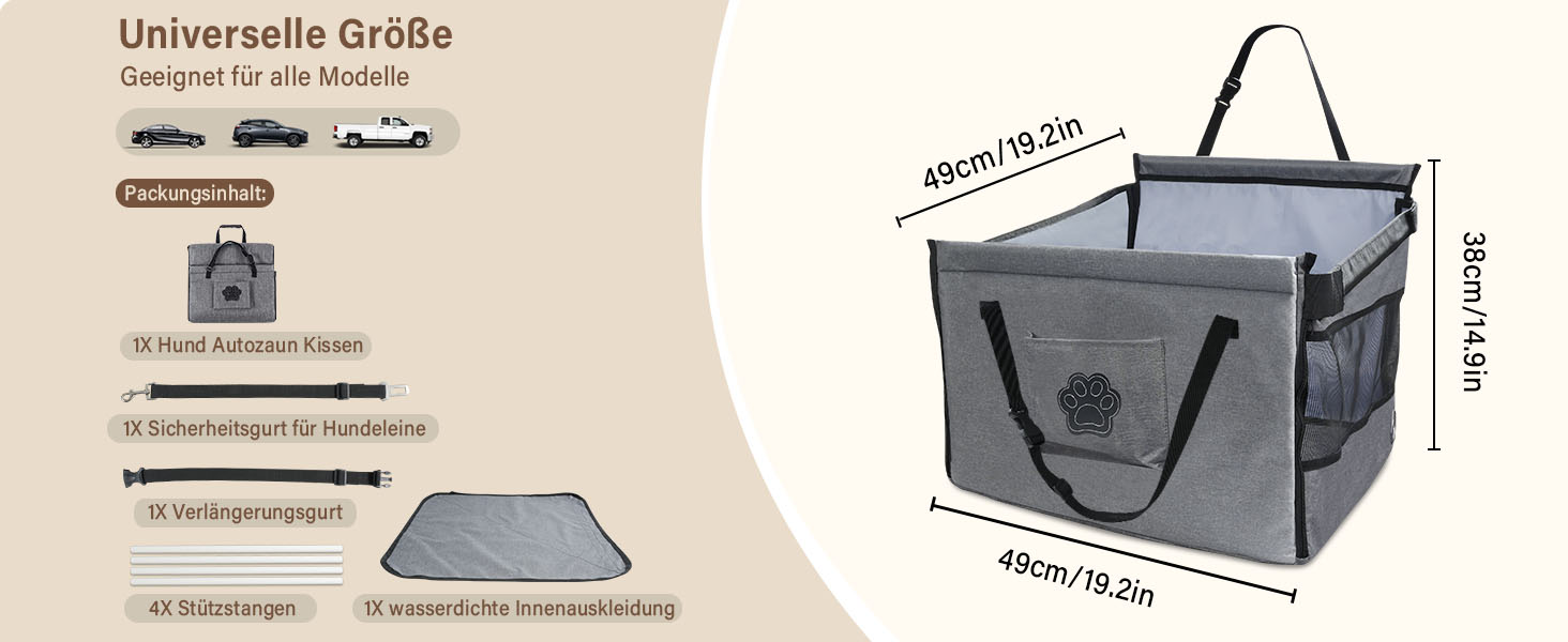 Автокрісло для собак - сіре автокрісло для малих та середніх собак, водовідштовхувальне, з сіткою та ременем безпеки, складане, підходить для будь-якого авто