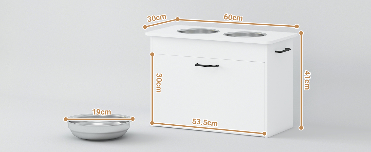 Підвищений годівниця для собак великих порід, білий футерний шафчик з 2 нержавіючими мисками, станція для годування собак з місцем для зберігання та 3 ручками, годівниця для собак на підставці, бар для собак середніх порід, 60x30x41 см