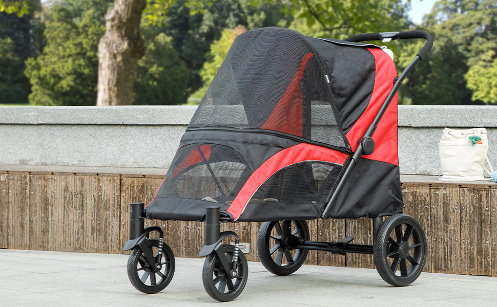 Візок для собак PawHut: зручний та безпечний для великих собак та котів до 30 кг, з подушкою, сіткою, гальмівною системою та сумкою для зберігання