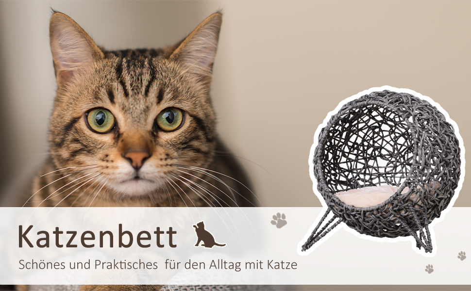 Павучий дім для котів PawHut з ротангу з подушкою, котячий будиночок, котяча печера з піднятими ніжками, сріблясто-сірий, Ø52 x 58 см