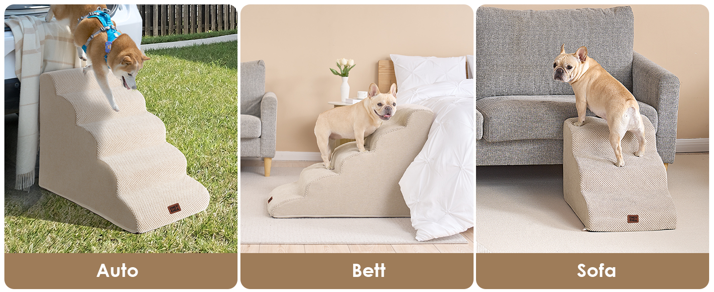 Сходинки для собак EHEYCIGA: компактні та зручні для маленьких собак, 40 см заввишки, 3 сходинки, з миючим покриттям та антиковзким покриттям, бежевий колір (40 x 57 x 40 см)