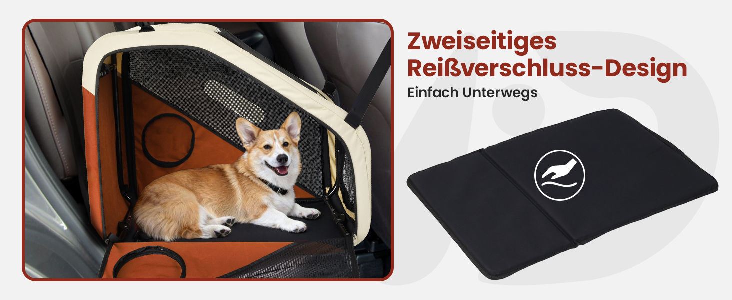 Складана переноска для собак у машину та в подорожі, Softbox для маленьких та середніх собак, швидке складання за 1 хвилину, міцний металевий каркас, дихаючі сітчасті вікна та зручний доступ, коричнева