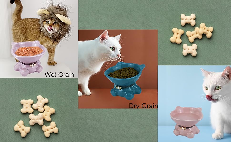 Підвищений годівниця для котів Busnos: керамічна миска для їжі та води, 14x13x11 см, синього кольору