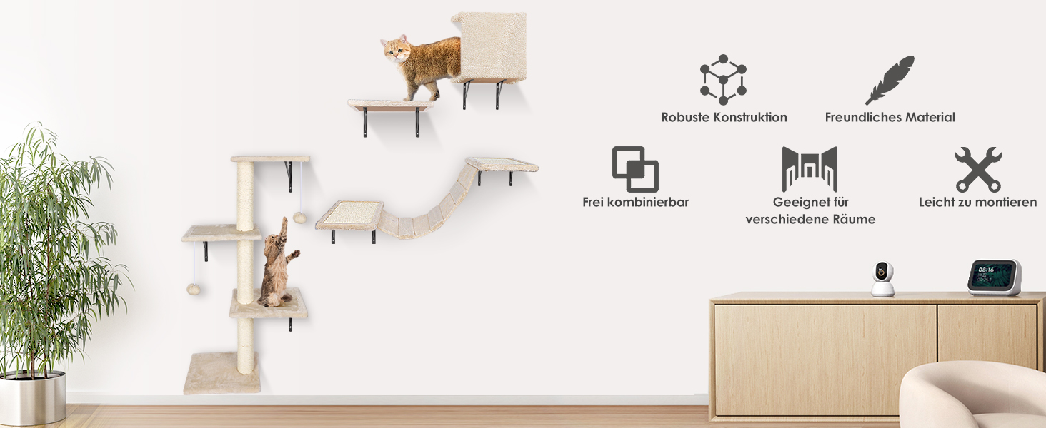 Кімната для кота на стіні Eukue: комплекс з 10 елементів з когтеточками, будиночком та мостом (до 10 кг)
