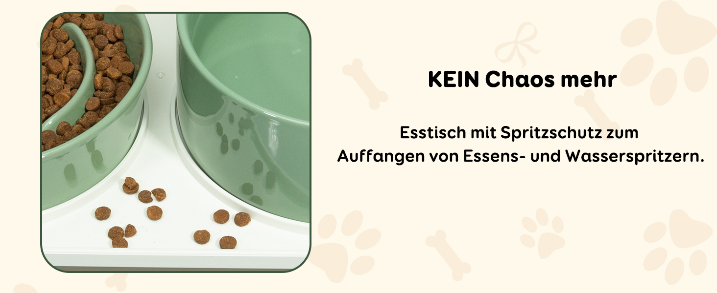 Набір мисок для собак з кераміки, піднятий на платформі - миски для повільного годування, набір з двох мисок для маленьких та середніх собак, годівниця та миска для води з неслизьким підставкою, середньо-зелений колір