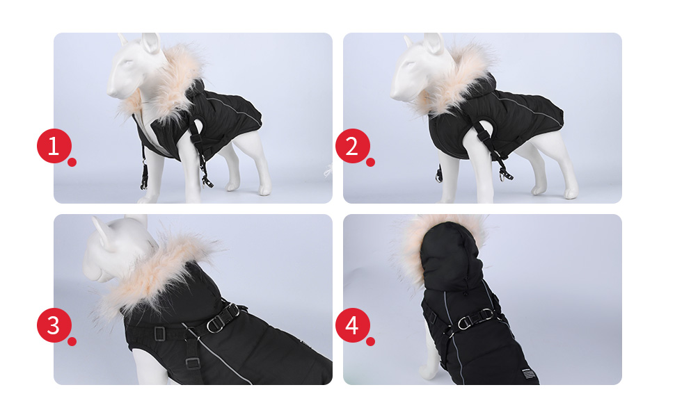 Теплий зимовий одяг для собак: курка з начосом, світловідбиваючими смугами та двома D-кільцями. Розмір M, чорний колір.