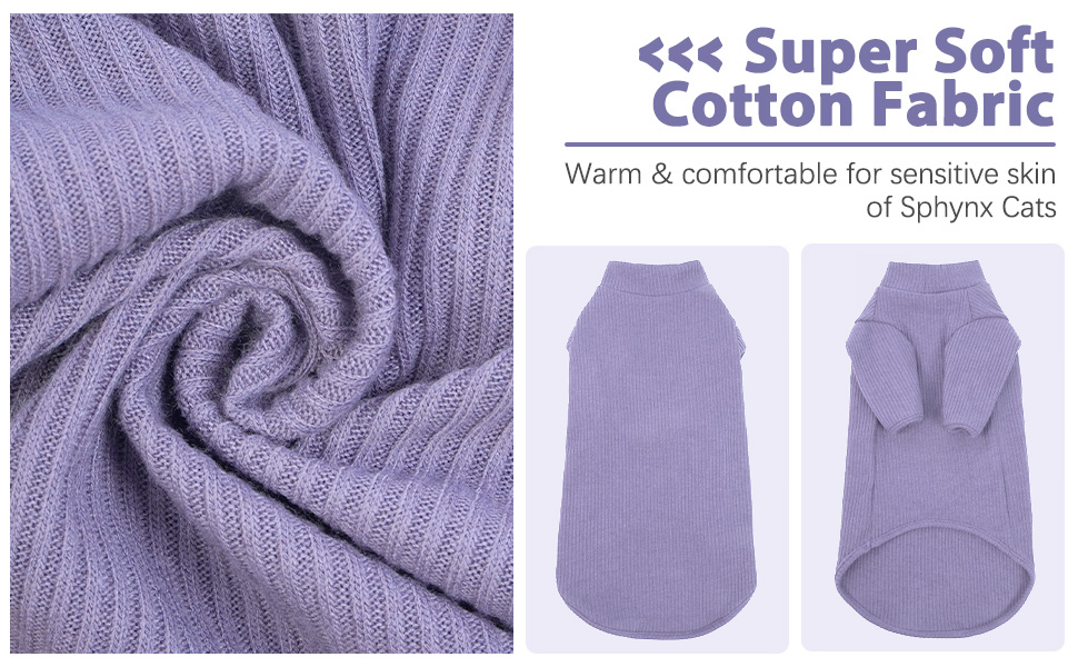 Одяг для безшерстої кішки Сфінкс: м'який пуловер з ролетним коміром, футболка та жилет з бавовни (Чорний, XL, A-фіолетовий)