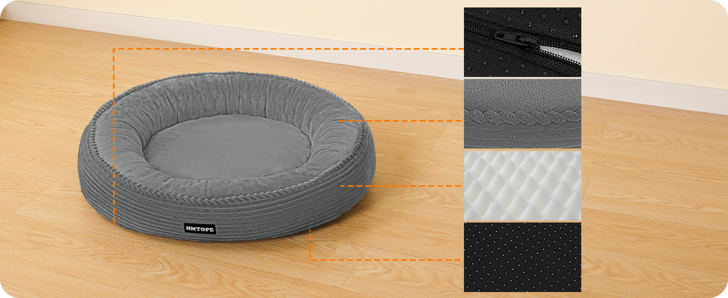 Кругле ліжко для собак середніх порід, котяче ліжко, зручне, знімний кошик, Ø 70 см, сірий колір, 70 x 70 x 20 см