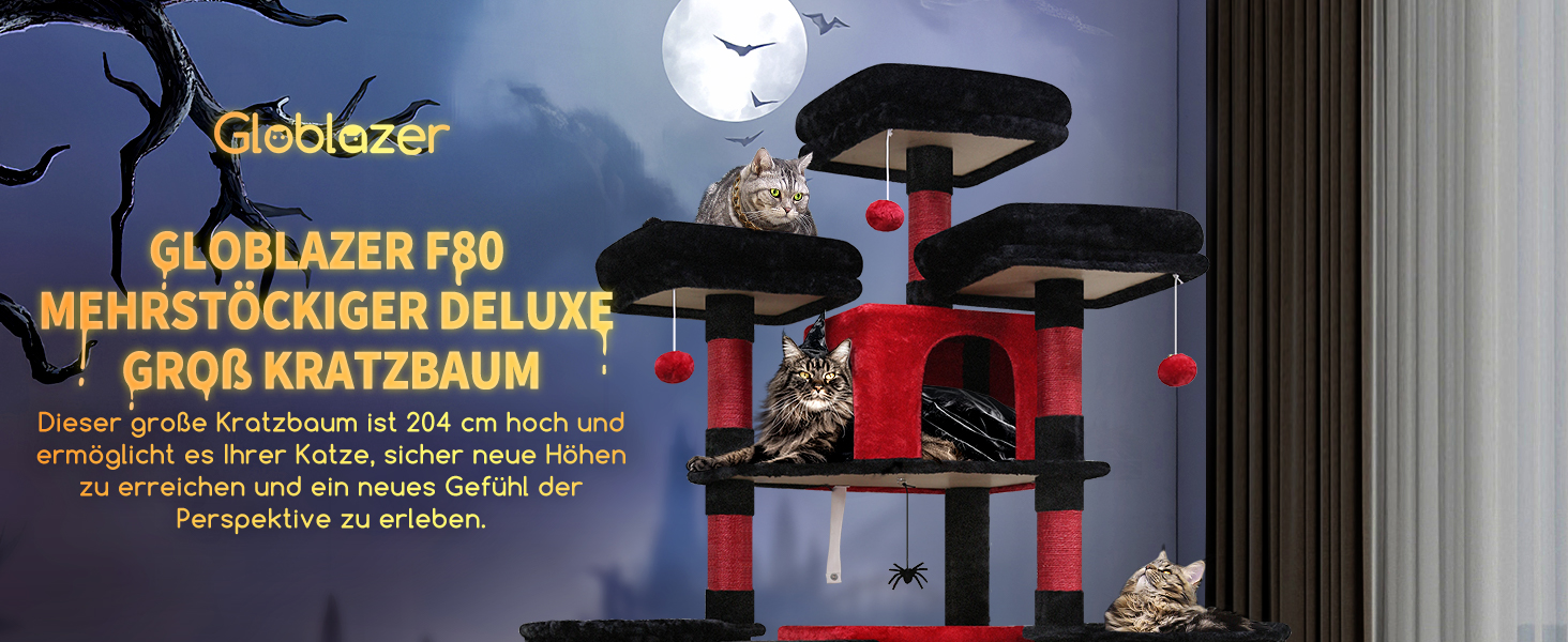 Розкішний котячий комплекс Globlazer 204 см з будиночками, гамаками та когтеточками - для великих котів та кількох котів