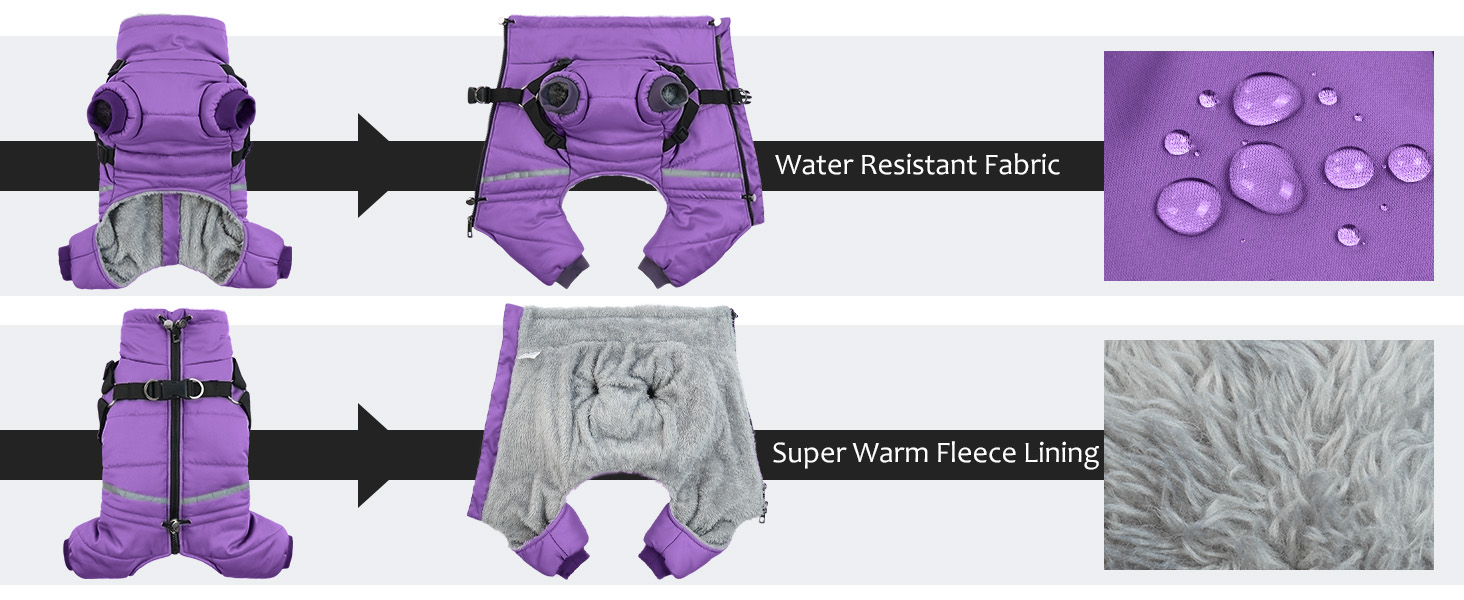 Водонепроникний теплий зимовий одяг для собак середніх порід, комбінезон з отвором для шлейки, тепла жилетка, светр для собак з кільцями D (M, фіолетовий)