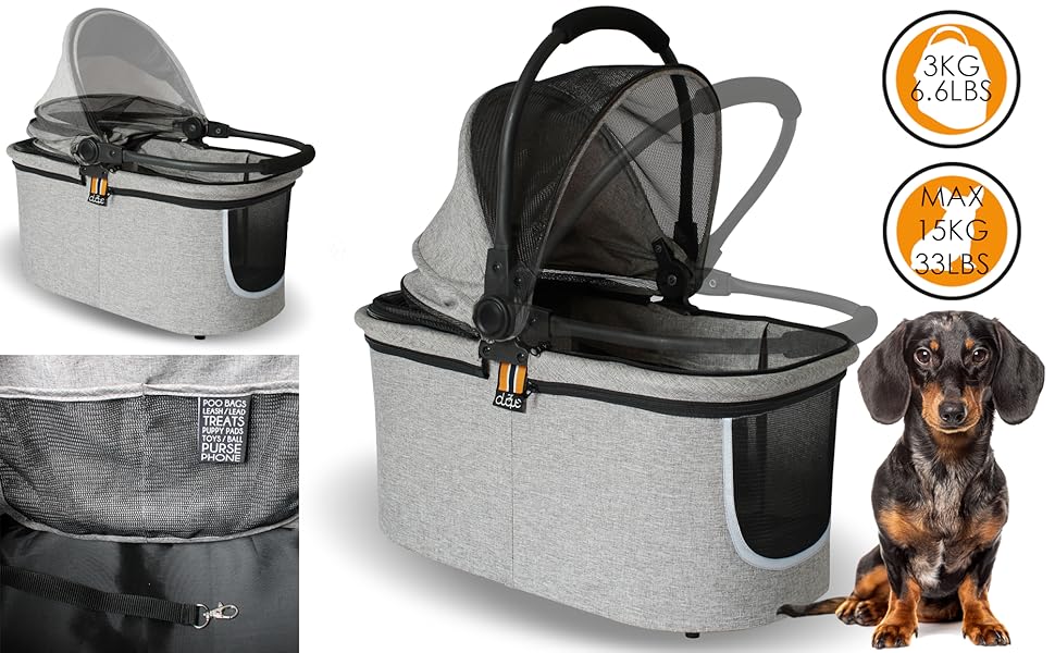 Візок для собак 2-в-1 CECE з переносною коробкою | Складаний візок-коробка для собак сірого кольору з додатковим кошиком для покупок та аксесуарів