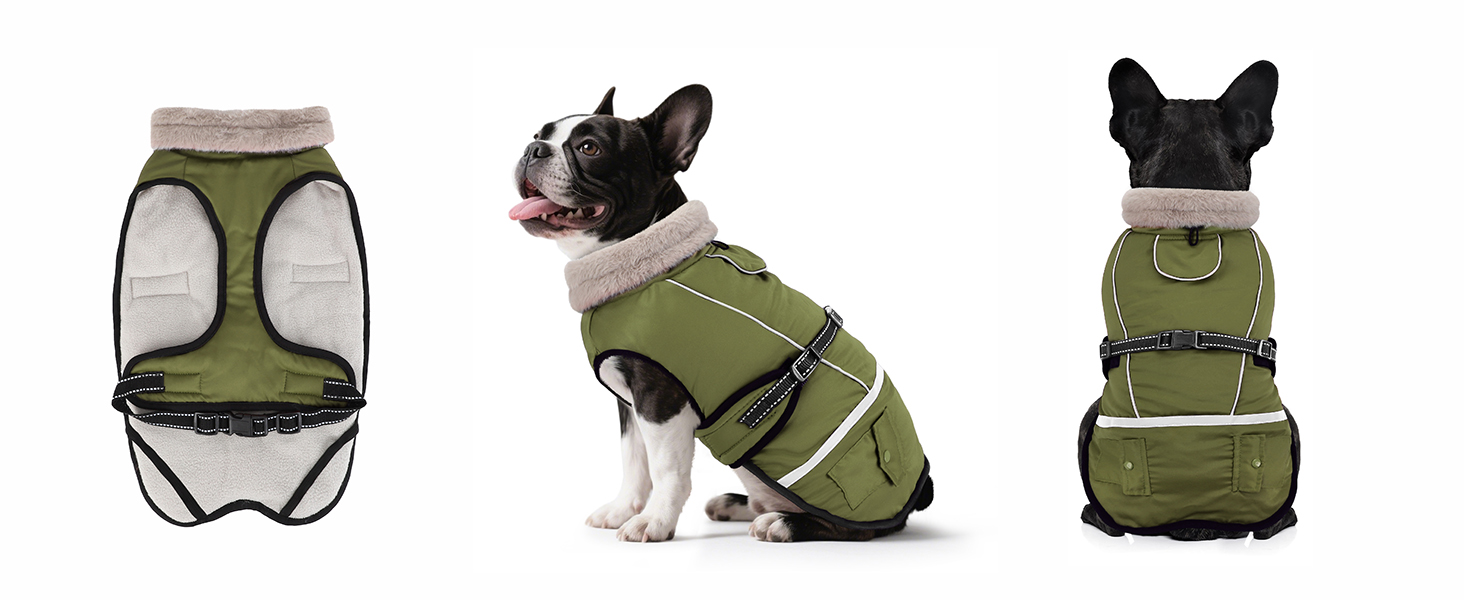 Зимовий одяг для собак, водонепроникна куртка для великих собак з регульованими лямками, теплий одяг для собак з флісу, світловідбиваючі смуги, підходить для лабрадорів, оливковий, XL