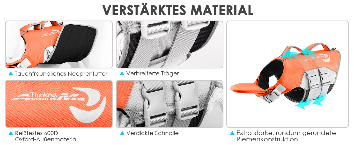 Жилет рятувальний для собак ThinkPet, помаранчевий, розмір L, з регулюванням та світловідбиваючими елементами
