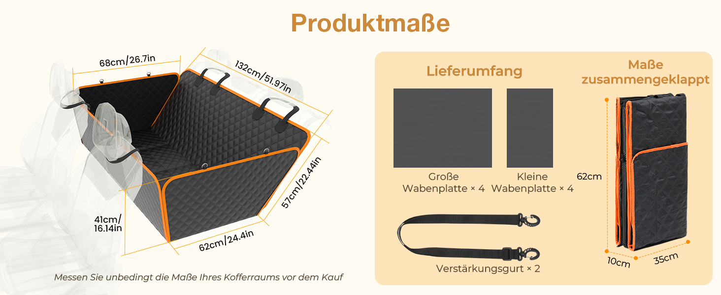 Накладка на сидіння автомобіля для собак Pecute, чорно-помаранчевий, до 150 кг, для подорожей