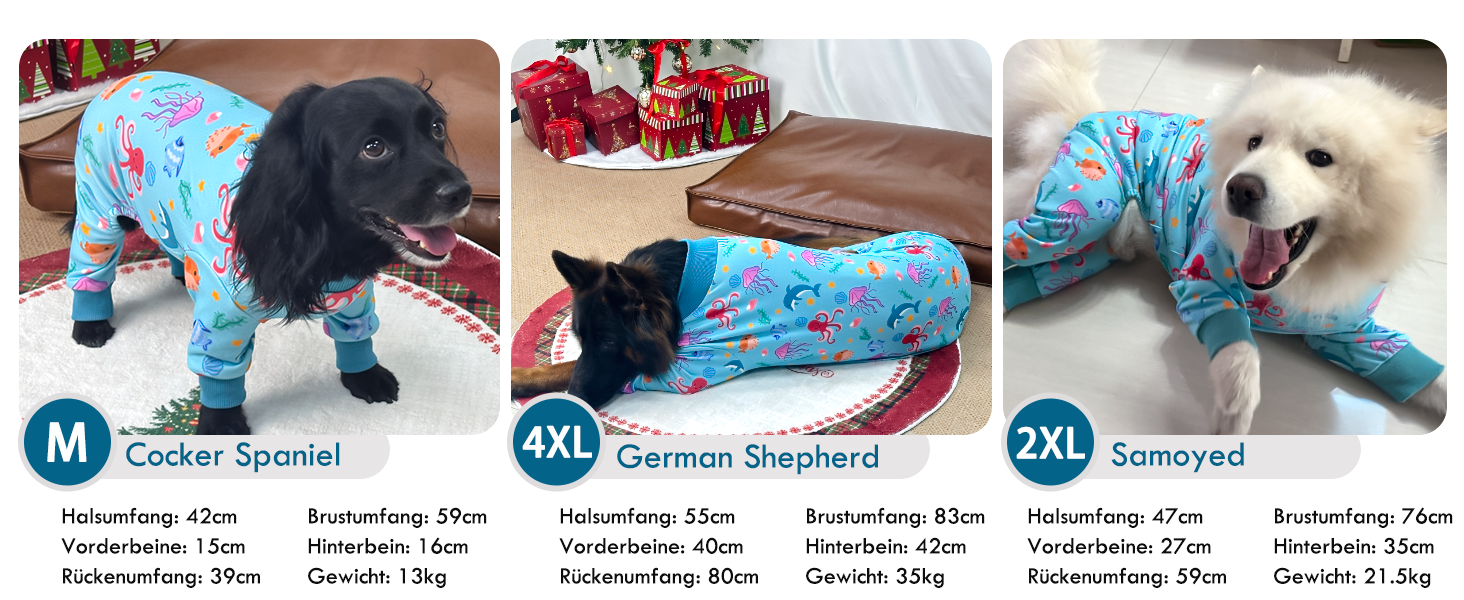 Піжама для собак, трикотажна, цільнотіла, для великих собак, тепла, блакитна - XL