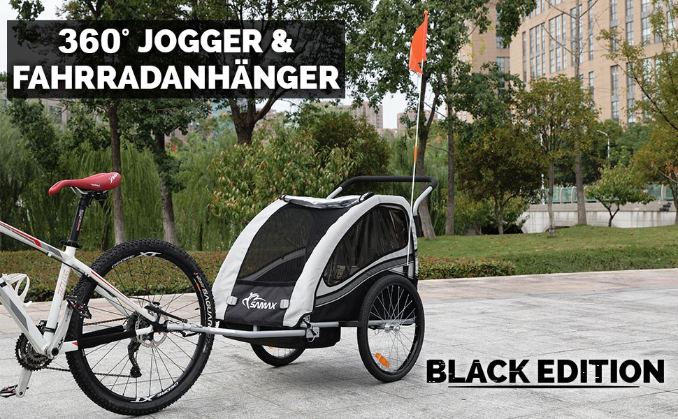 SAMAX Fahrradanhänger Jogger 2in1: Дитячий велопричіп-коляска 2в1, 360° обертання, для 2 дітей - Black Edition Turquoise