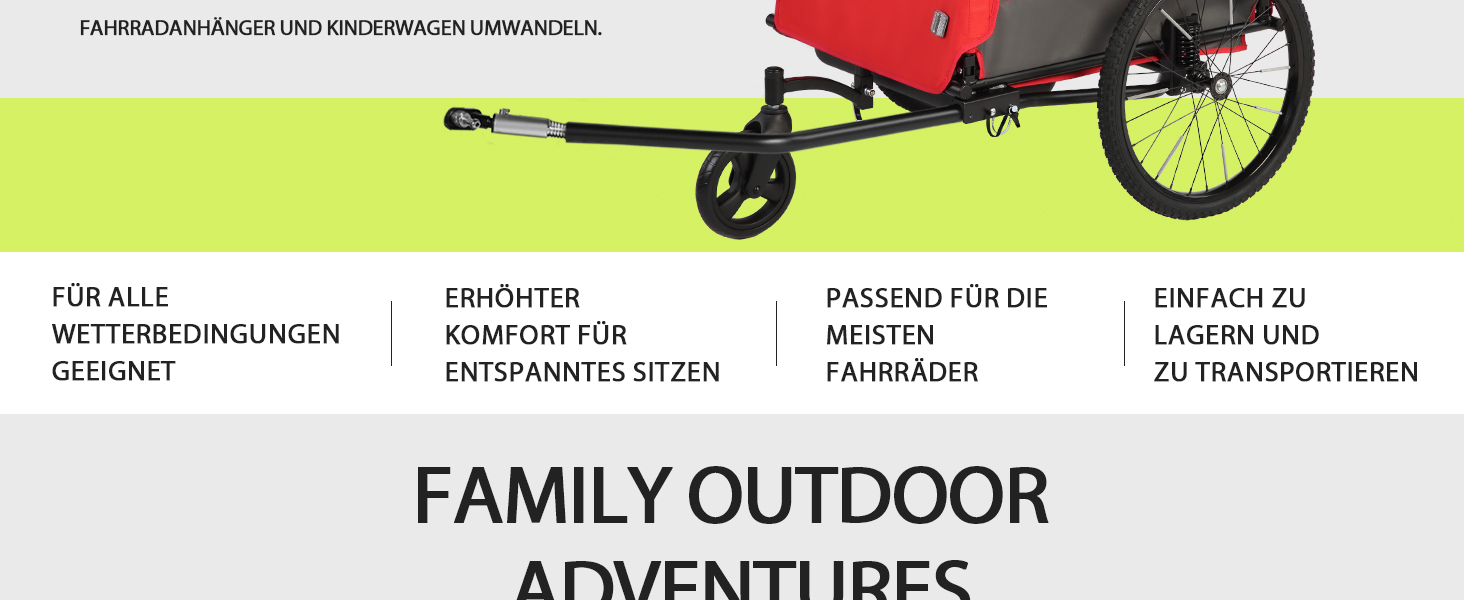 Дитячий велопричіп 2в1 з функцією візка та бігуна, амортизація, регульована ручка-штовхач та гальма, для 1-2 дітей до 40 кг (Червоний)