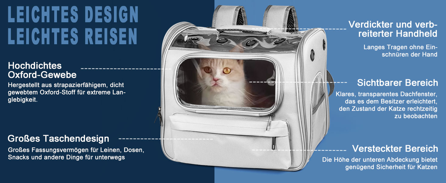 Розширюваний рюкзак для котів та маленьких собак Onebarleycorn, рюкзак-переноска для котів, сірий, до 8 кг