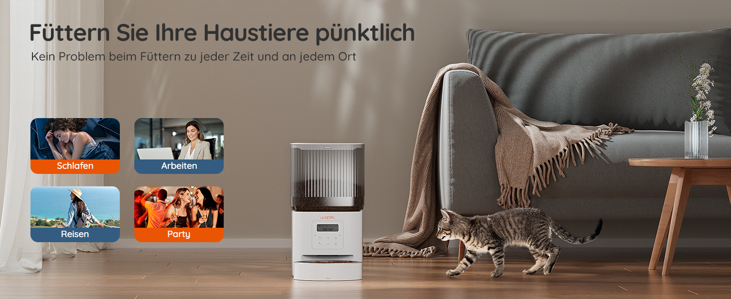 Автоматичний кормушка для котів WOPET 4L: програмування, 180 днів роботи, сталева миска, білий колір