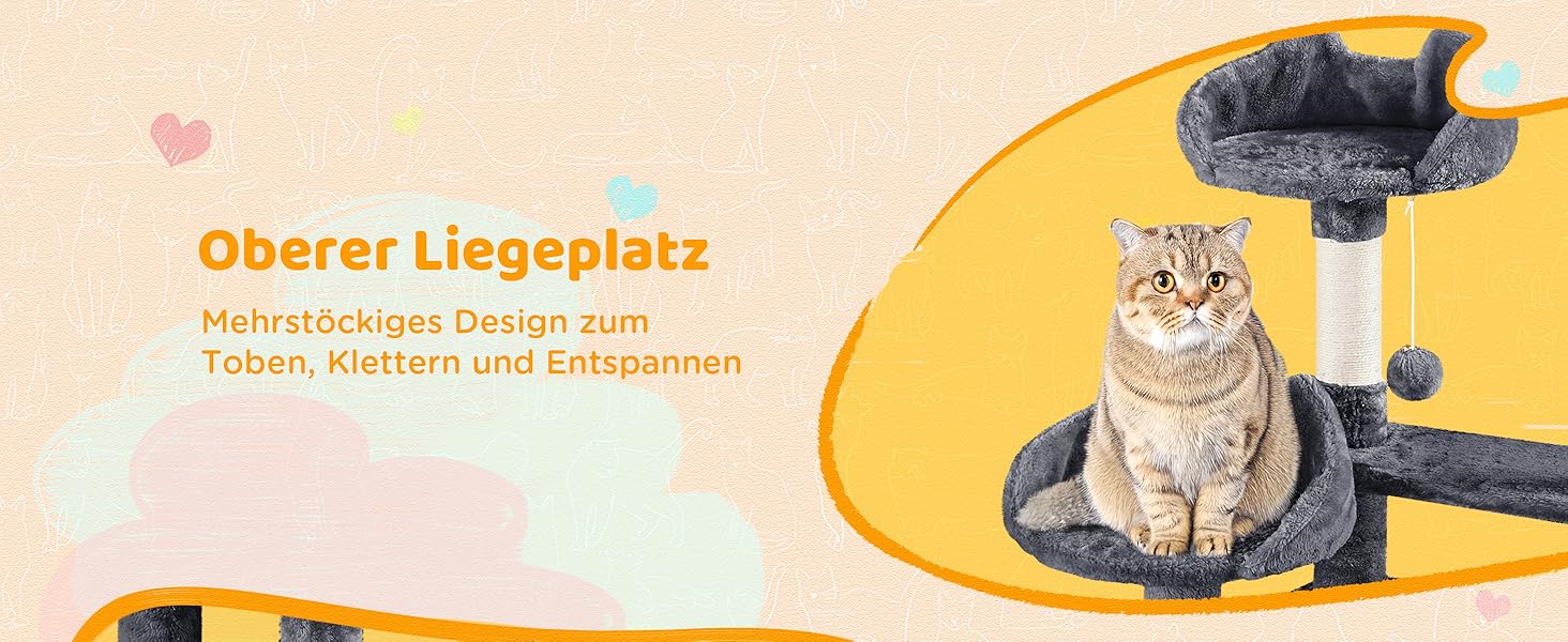 Котячий комплекс Yaheetech 170 см XL: кігтеточка, ліжко, гамак, іграшки, темно-сірий