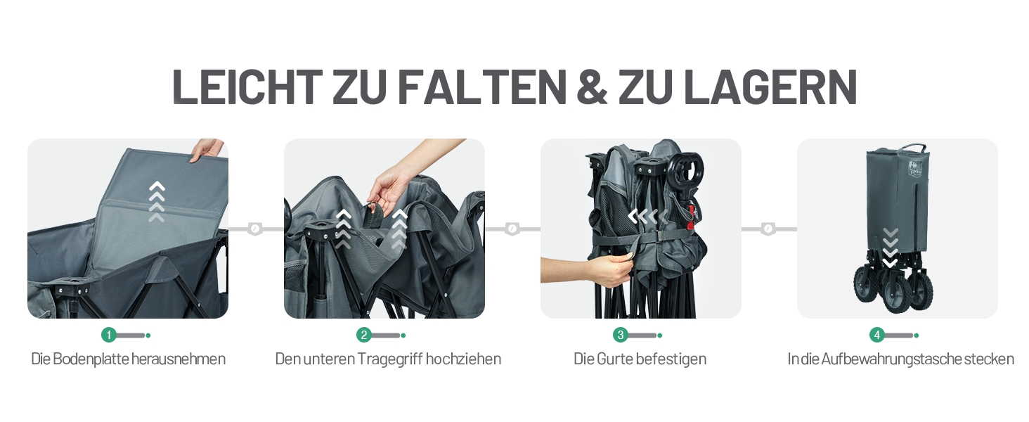 Вагончик Timber Ridge XXL: вантажний, складаний, з кишенями та тримачем для напоїв, для саду, кемпінгу, покупок (сірий)