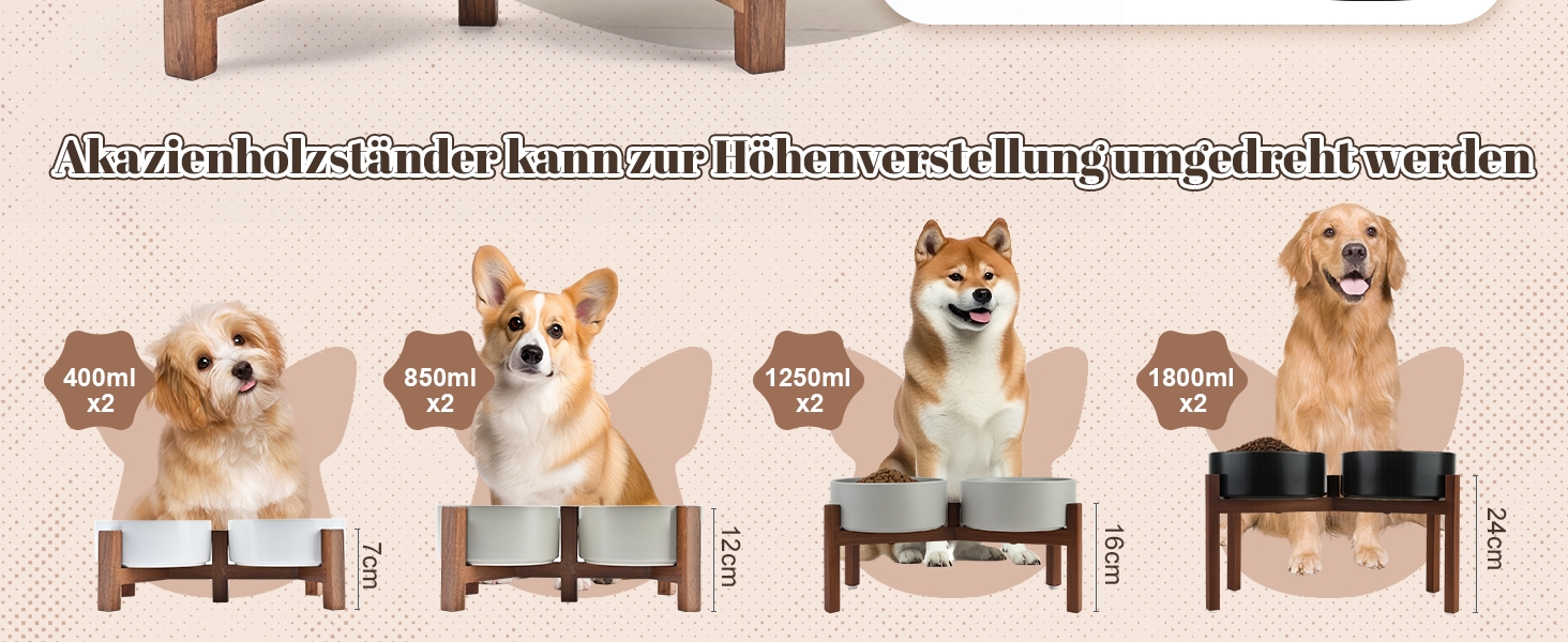 Миска для собак SpunkyJunky з кераміки, подвійна, піднята на підставці з акації, 1800 мл, сіра