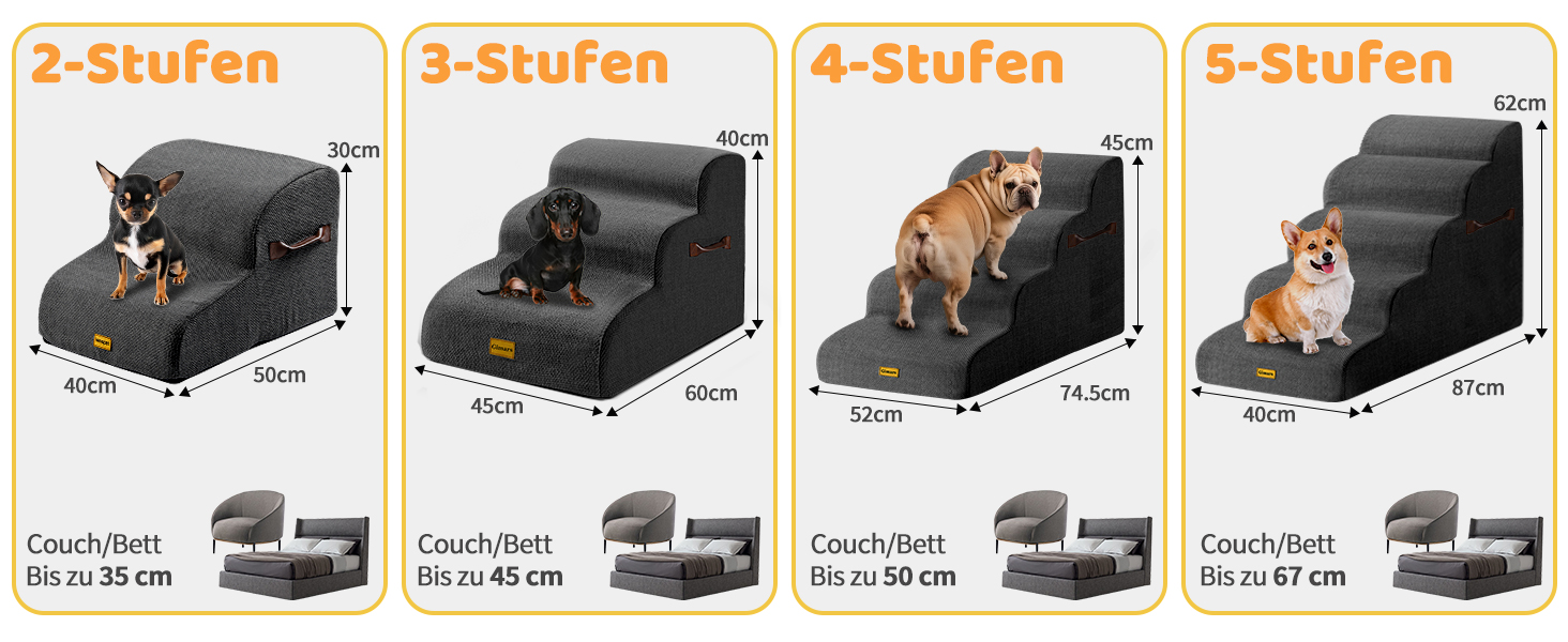 Сходинка для собак Gimars з 3 ступенями, 40 см, з високощільним пінополіуретаном, широка та стійка, знімний та пральний чохол, неслизьке дно, портативна рамка для маленьких собак до дивану, ліжка, авто, чорна
