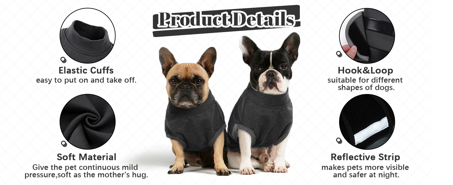 Жилет-заспокійник для собак IECOii, сірий, регульований, з світловідбиваючими смугами, для маленьких собак, S (XS: обхват грудей 30-41 см)