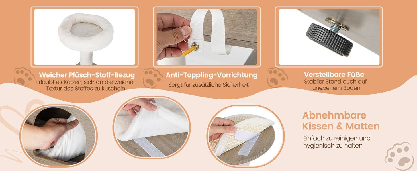 Дім-кігтеточка для котів COSTWAY з будиночком, ігровим м'ячиком та подушкою, сірий, 95x55,5x132 см