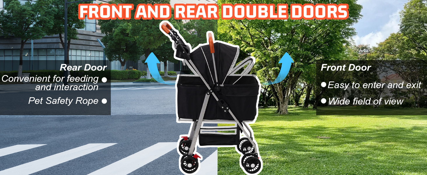 Візок для собак 3 в 1, до 20 кг, складний, з колесами, кошиком, сіткою, тримачем для напоїв, регульованою ручкою, для собак та котів