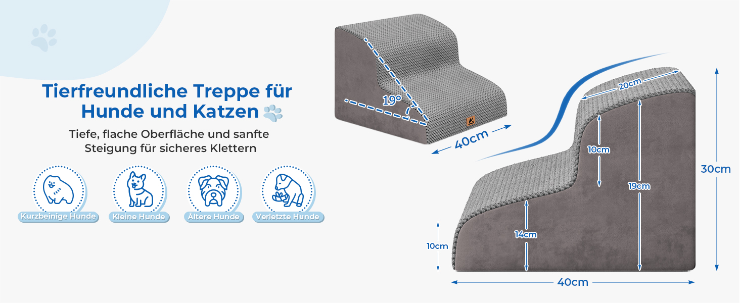 Сходинки для собак маленьких порід, 3 сходинки, 40 см, для дому, миються, неслизькі, для котів та собак, сірі