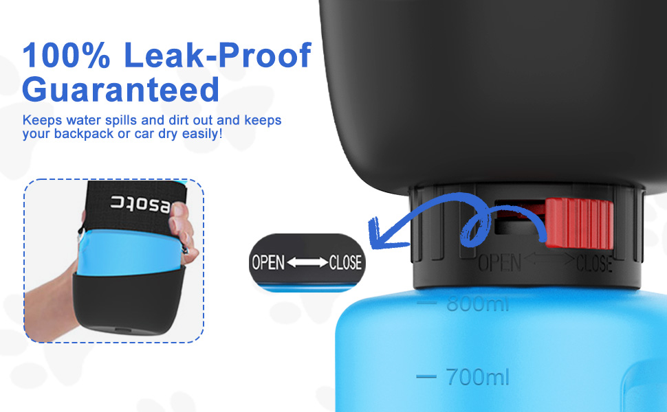 Складана пляшка для води для собак Lesotc 1000 мл, витоку немає, блакитна