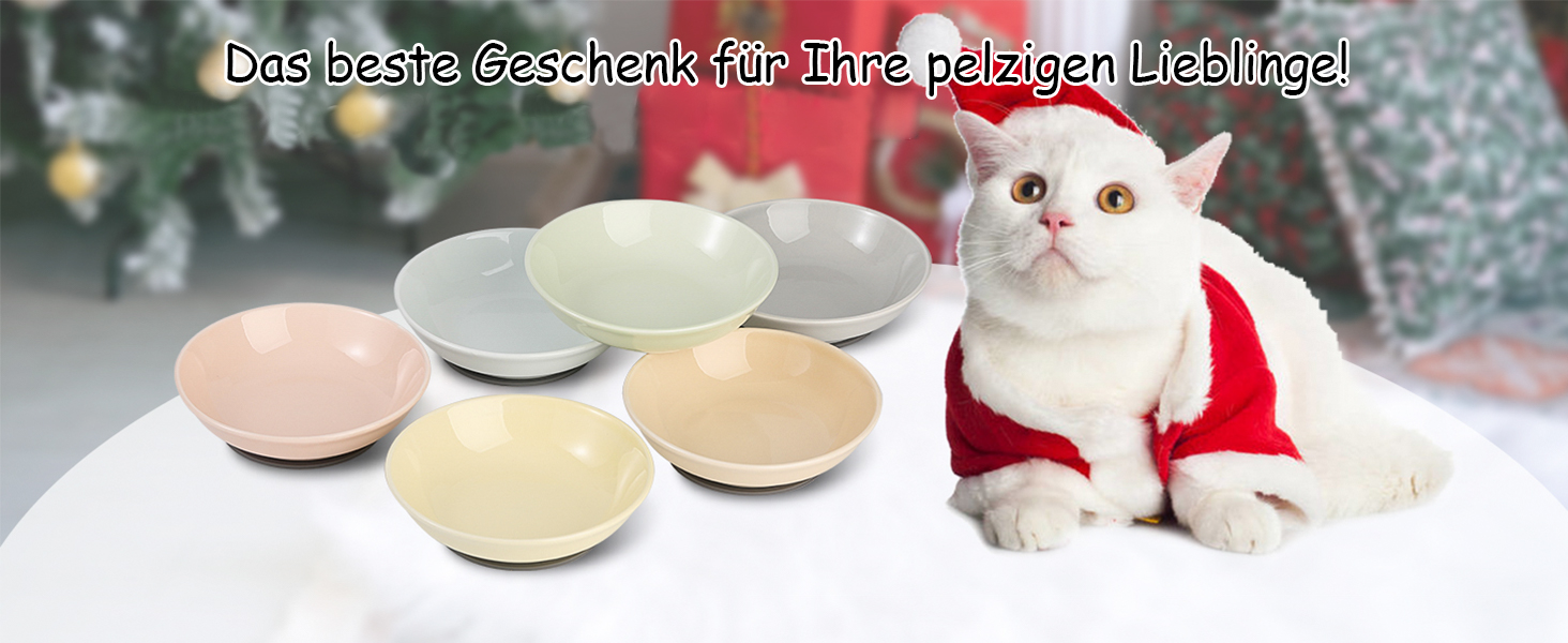 Набори мисок для котів з кераміки Katzennäpfe - 6 шт. Миски для корму котів у пастельних тонах. Широкі, плоскі, з міні-силіконовими подушечками. Підходять для мікрохвильової печі та мийки. Об'єм 250 мл, 6 кольорів