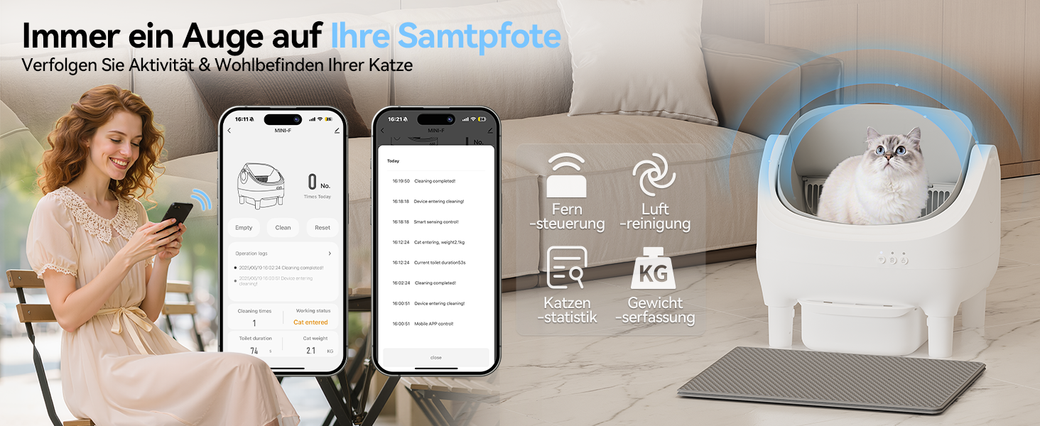 Автоматичний лоток для котів з самоочищенням, керуванням через додаток, великий розмір XXL, для великих котів (до 15 кг) та кількох котів, самоочищення на 15 днів