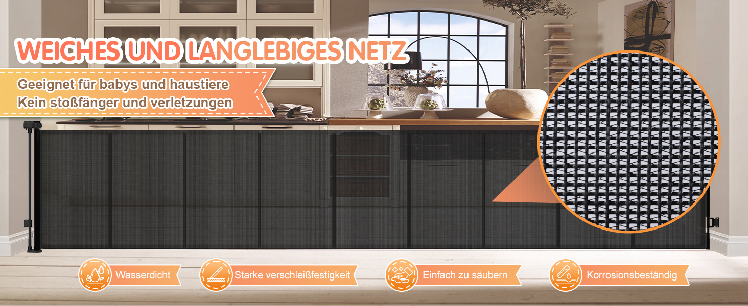 Розсувне захисне оградження для дитини та собаки, 400 см, 105 см заввишки, для сходищ/коридору/внутрішніх/зовнішніх приміщень, білий (чорний)