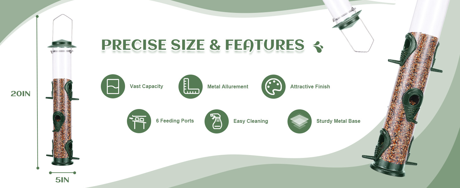 Годівниця для птахів Mixxidea з металевої труби для вулиці, 6 портів, підвісна годівниця для диких птахів