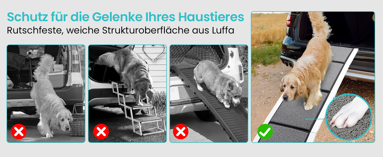 Рампа для собак DAISTERN від BSWAY, 170 x 44 см, складана, з м'яким килимом, алюмінієвий каркас з порошковим покриттям, для собак середніх та великих порід