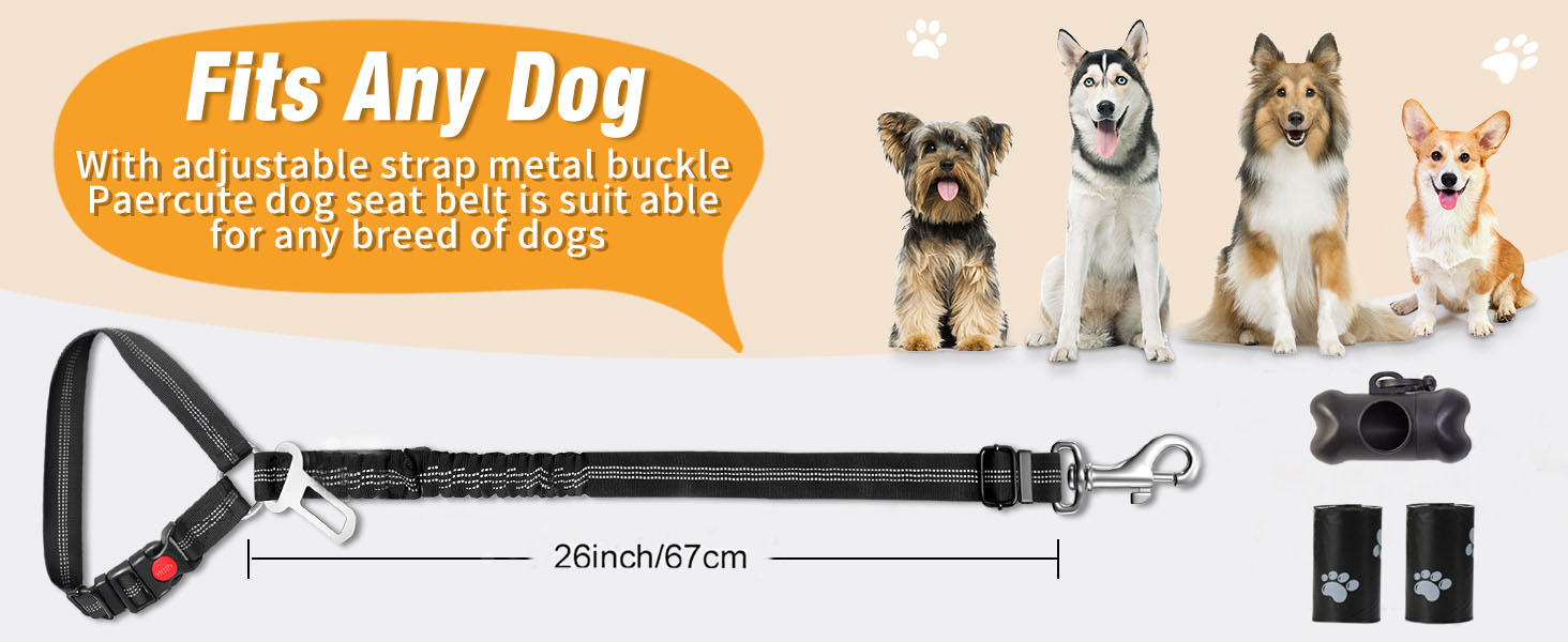 Нашийник для собак у багажник авто, фіксатор для транспортування, з амортизатором та карабіном, чорний, для всіх порід